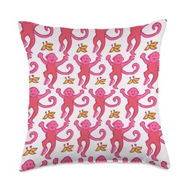 Pink Roller Monkey Funny Cute Rabbit monkey Throw Pillow