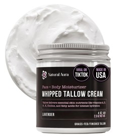 Whipped Beef Tallow for Skin - Face + Body Moisturizer, 100% Grass Fed Grass Finished Tallow and Honey Balm for Dry Skin - Natural Lotion - Free of Harsh Chemicals - 4oz, (Lavender)