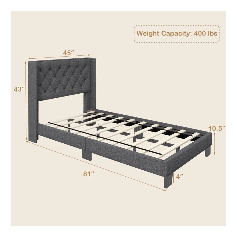 COSTWAY Twin Size Modern Upholstered Headboard Bed Frame With Button