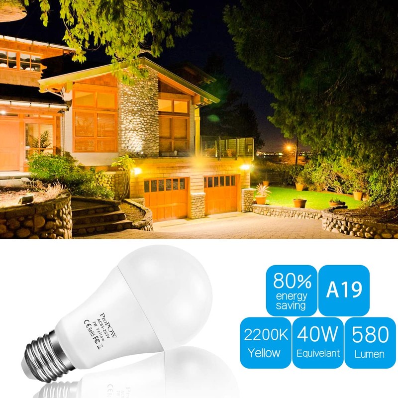 ProPOW Amber Yellow LED Light Bulb, 7W Dusk to Dawn