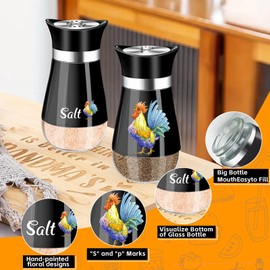 Salt and Pepper Shakers Set, 4 oz Black Kitchen Decor, Stainless Steel & Glass Spice Dispenser Classic, Refillable Design, Farmhouse Salt Pepper Shakers Cute Kitchen Decoration (Black)