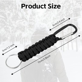 OFFCUP Paracord Keychain with Carabiner Clips 1 Pack, Paracord Keyring Clip with Ring Hanger, Carabiner Key Holder Braided Lanyard for Backpack Survival Camping Keys Hiking (Black)