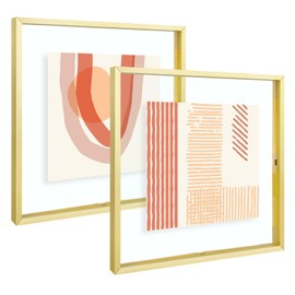 Frametory, 12x12 Floating Picture Frame - Metal Photo Frame - Real Glass - for Wall Mount or Tabletop Display (Gold, 2 Pack)