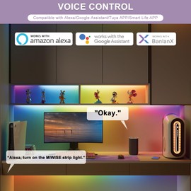 MIWISE RGB Smart IC COB LED Strip Light,20ft Color Chasing Flexible LED Tape Light,WS2811 Addressable RGB Strip with APP Control/Music Mode,Work with Alexa/Google,for Party/Home DIY Lighting Projects