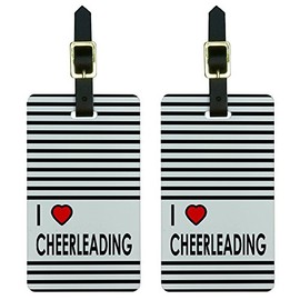 I Love Heart Cheerleading Luggage Tags Suitcase Carry-On ID Set of 2