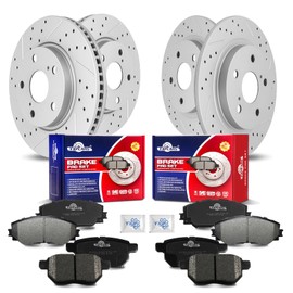 YXPCARS Front & Rear Drilled Slotted Rotors and Ceramic Disc Brake Pads Kit for SCION XB 2008 2009 2010 2011 2012 2013 2014 2015