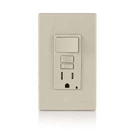 Leviton GFCI Combination Outlet with Switch, 15 Amp, Self Test, Tamper-Resistant with LED Indicator Light, Saves Space, GFSW1-T, Light Almond