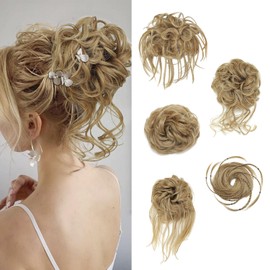 Elvirgel 5 Stück Unordnung Haar Chun Scrunchies Haarverlängerung Lockig Kunsthaar Unordnung Dutt für Frauen Updo Hairpiece (27/86)