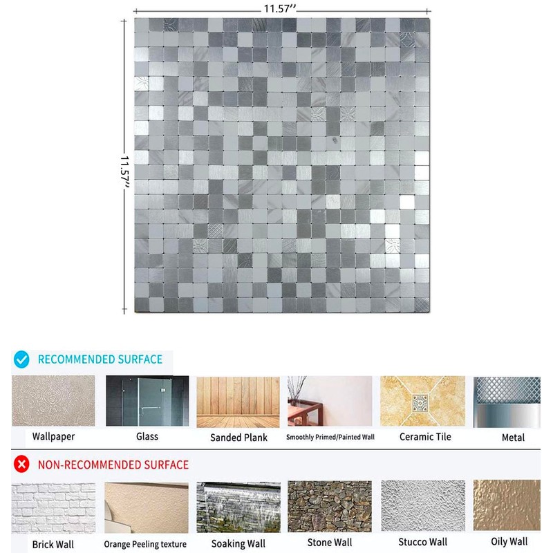 XUANINY Self-Adhesive Metal Backsplash, Peel and Stick Tile for Kitchen