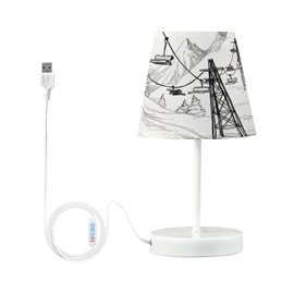 ALAZA Mountain Ski Lift Sketch Dimmable Table Lamp for Bedroom Desk lamp Bedside Night Lamp with USB Port,Large Lamps with Fabric Shade for Home Office Restaurant