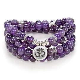 Yoga Symbol 8mm Mala Beads Bracelet 108 Spiritual Necklace Meditation Accessories Jewelry for Women Men Gifts (Amethyst)