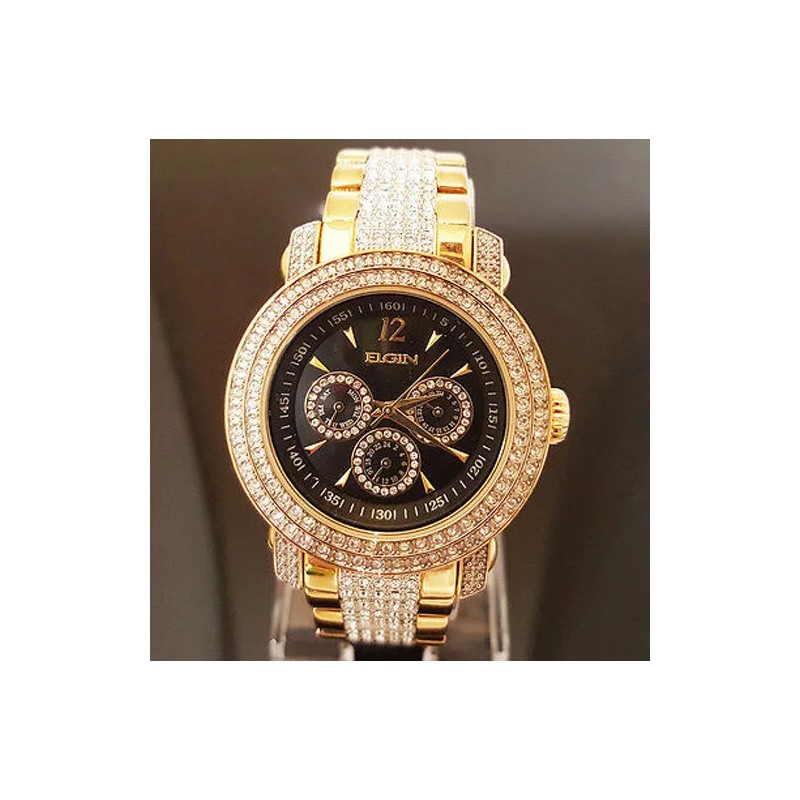 Elgin Men Elgin fully stone 3-Subdial White Stone Luxury Bracelet