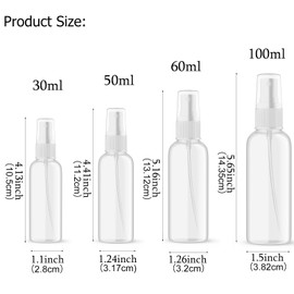 SEVENHEAD Clear Plastic Essential Oil Spray Bottle Four Size - 1oz, 1.7oz, 2oz and 3.4oz, Small Spray Bottle with Plastic Sprayer - Set of 4