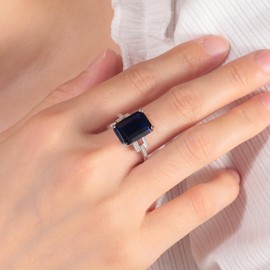 CiNily Mother's Day Gifts 925 Sterling Silver Ring, Wedding Band CZ Simulated Diamond Engagement Ring Navy Blue Big Cubic Zirconia Eternity Band Rings for Women Size 7