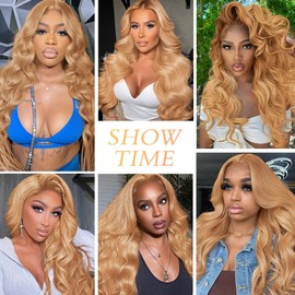Honey Blonde HD Lace Front Wig Human Hair Pre Plucked Blonde Lace Front Wigs Human Hair With Baby Hair 180% Density Honey Blonde Wig Human Hair 13x4 Body Wave Lace Frontal Wigs 22 Inch