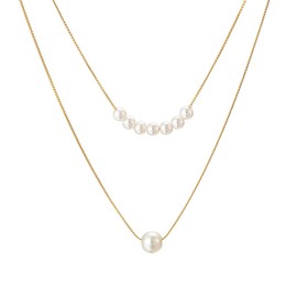 SATPULOT Pearl Necklace Long Women's Wedding Party Graduation Ceremony Fashionable Gold Accessory Formal Invitation Gift Present, Stainless Steel