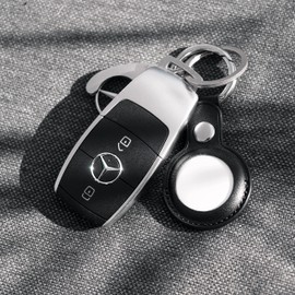 4 Stück Leder-Schutzhülle für Apple Airtags (2021) mit einfachem Karabinerverschluss, Stoßfester Schlüsselanhänger, Location Tracker Case, Keychain Zubehör, Cover Bluetooth Finder (Braun)