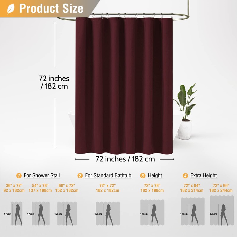 BTTN Burgundy Shower Curtain - Linen Textured Heavy Duty Waterproof