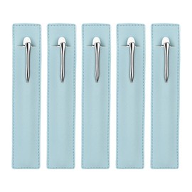 5 Pack Leather Pen Pouch Sleeve, Single Fountain Pen Holder Case, Soft Pen Protective Cover Organizer for Stylus Touch Pen, Ballpoint Pen, Pencils (Blue)