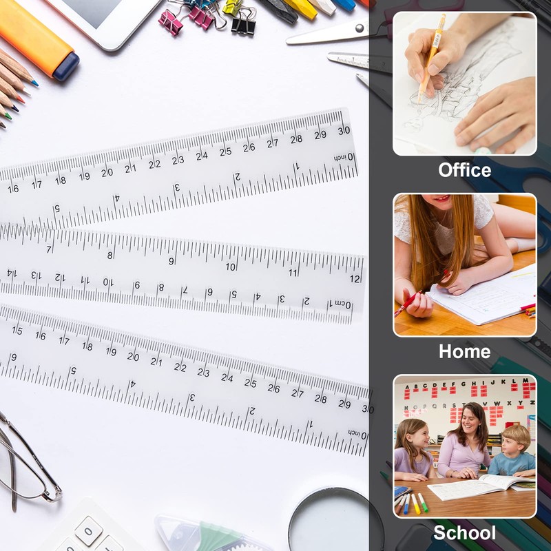 4 pcs Ruler 30cm, Plastic Clear Shatterproof Rulers