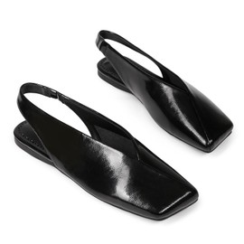Pomoxikn Women's Slingback Flats Fashion Comfortable Casual Work Flats for Women Elegant Square Toe Black Shoes