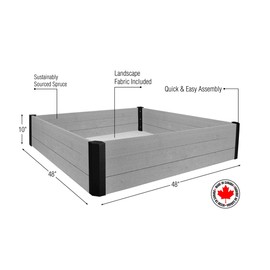 CedarCraft Raised Garden Bed - Gray (48 x 48 x 10.5”H) Perfect for deep Root Vegetables, Herbs & Flowers. Made in Canada. Quick & Easy Assembly.