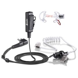 zeadio Surveillance Covert Air Acoustic Tube Walkie Talkie Earpiece Headset with Earmold and Push-To-Talk Microphone for Motorola 2 Pin Two Way Radio