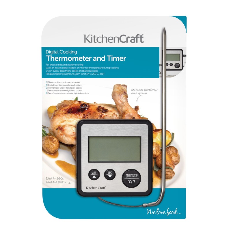 KitchenCraft Digital Food Thermometer and Kitchen Timer with Probe for