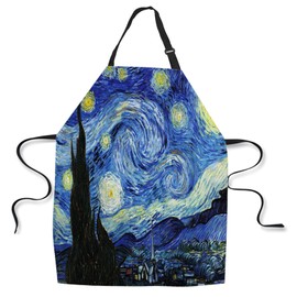 afidomu Kitchen Cooking Apron Starry Night By Vincent Van Gogh Apron Home Baking Chef Apron Waterproof For Women Men 31X27 Inches