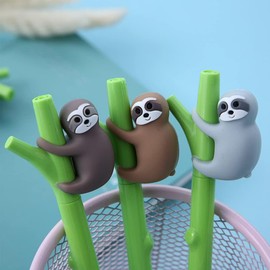 6 Pieces Cute Cartoon Gel Ink Pens,Cartoon Writing Pens 0.5 mm black ink,Writing Smooth, Cool Pens for School Office Home Student Kids Present (Cute Sloth)