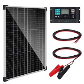 Solar Panel Kit 50W with 10A Charge Controller Monocrystalline Solar Panel Kit with Extension Cable for Car Roof RV Marine Rooftop Farm Battery and Other Off-Grid Applications