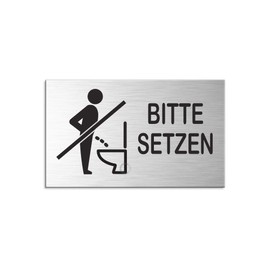 OFFORM DESIGN Sign "Bitte setzen Türschild 60x100 mm Aluminiumschild Edelstahl Look Nr.44629-S