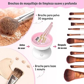 Máquina de limpieza de brochas de maquillaje eléctrica, Herramienta máquina de limpieza de brochas de silicona de velocidad de viento portátil，para brochas de maquillaje de belleza. (Rosa)