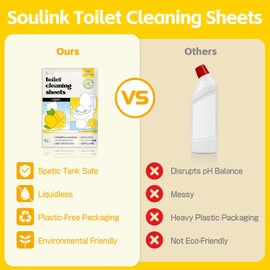 Soulink Toilet Cleaning Sheets - Plastic-Free, Liquidless, Toilet Bowl Cleaner Strips, 80 Cleans, Lemon Scent