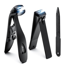 BALUCA Toenail Clippers for Thick Nails for Seniors, Straight Fingernail Clippers and Angled Head Large Toe Nail Clippers with Wide Opening Nail Cutter for Men & Women, Black