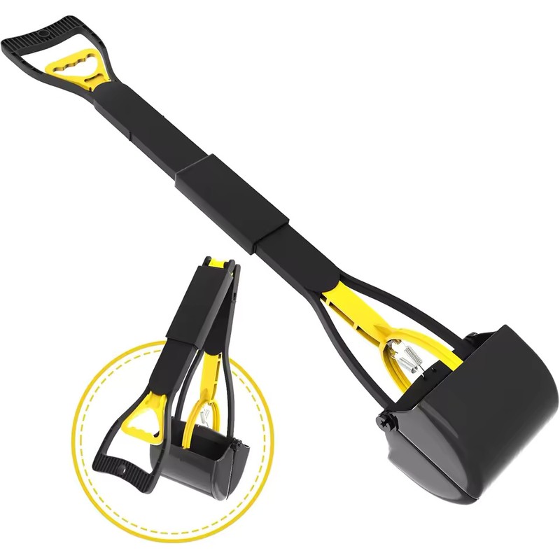 23.6-Inch Folding Dog Pooper Scooper with Long Handle, Spring-Loaded Claw