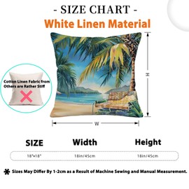 Doobicy Beach Pillow Covers 18x18 Inch Set of 2, Tropical Coconut Tree Decorative Throw Pillow Cases, Double-Sided Printing, Linen Cushion Covers for Coastal Beach House, Sofa, Patio, Outdoor Decor