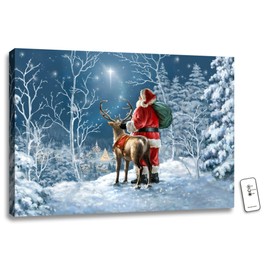 Crafted Creations 18" x 24" White and Red Starry Night Santa Christmas Back-lit Wall Art with Remote Control