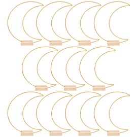Kichvoe Metal Floral Hoops: 10 Sets Moon Shaped Metal Wreath Rings Stand with Wood Holders Centerpiece Table Decor for DIY Christmas Home Wedding Table Decor