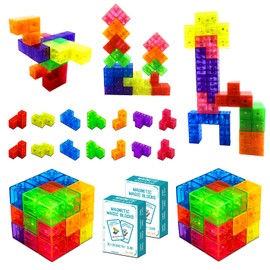 OUXIA Magnetic Building Blocks Magic Magnetic 3D Puzzle Cubes, Set of 7 Multi Shapes Magnetic Blocks with 54 Guide Cards,Parent-Child Interactive Children's Educational Toys (7color)