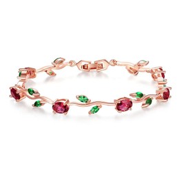 18k Yellow Gold-Plated Sterling Silver Diamond Accent Two-Tone Gemstone Tennis Bracelet Diamond Bangle Bracelet Rose Gold (Colorful)