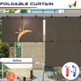 Windscreen4less 6'W x 10.5'H Outdoor Roll Up Foldable Shade Fabric UV Blockage Roller Shade for Deck Pergola Yard Gazebo Patio (Brown)