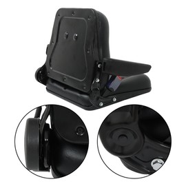 munirater Universal Fold Down Forklift Seat with Seatbelt Armrest and Slide Replacement for Excavator Skid Loader Backhoe Dozer Telehandler