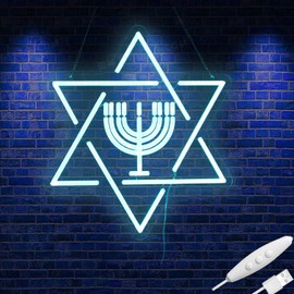 Hanukkah Star of David & Menorah Neon Sign - Jewish Holiday Decorations