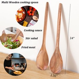 MornHalo 2PCS Acacia Wooden Spoons For Cooking-14 Inch Smooth Finish Cooking Spoons-Comfortable Grip Wood Spoons for Cooking - Non-Stick Cooking Utensils (Cooking Spoons 2pcs)