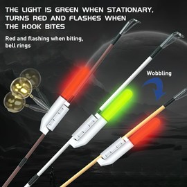 Upgraded Fishing Light, 2pcs Fishing Bite Alarm Rod Tip Lights for Night Fishing Portable Alerter Tackle Sea Fishing Accessories (Green, red & Flashing & Bells Ring on bite)