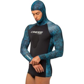 Cressi Unisex Cobia Hunter Rash Guard Hooded Water Sports Tee with sternum protection, Camo Blue, L UK