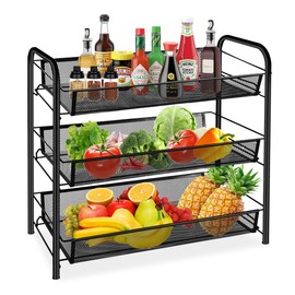 CVHOMEDECO. 3 Tier Fruit Basket Large Capacity Rectangular Metal Fruit Bowl Detachable Metal Fruit Stands Organizer for Kitchen Counter, Bread, Vegetable, Snack and Fruits. Black