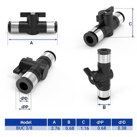 EterMutable BUC3/8 3Packs 3/8"OD Push to Connect Fittings Quick Connect Pneumatic Ball Valve – Push-in Air Fittings, Straight Union for Air Flow Control