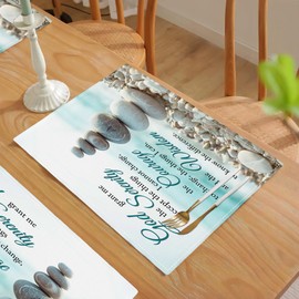 Beach Stone Placemats Set of 6 Coastal Serenity Prayer Table Mats Washable Place mats for Party Kitchen Dining Decoration 12x18 Inch